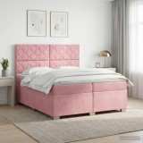 Cumpara ieftin Pat boxspring cu saltea cu benzi LED Roz 200 x 200 cm Catifea