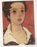 bnk cp Nicolae Tonitza - Portret de femeie - Muzeul de arta Ploiesti - necirculata