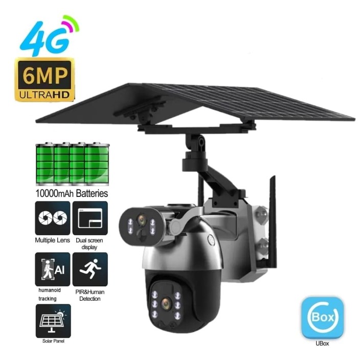 Camera de Supraveghere cu Panou Solar ,PTZ 4G, TSS-Q5M-G, cu Doua Lentile 3MP/3MP, IR 20m ,Detectia Miscarii, Slot Card ,App Ubox