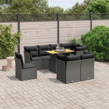 VidaXL Set mobilier de grădină cu perne, 9 piese, negru, poliratan