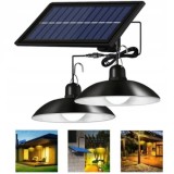 Candelabru LED suspendat cu energie solara, cu telecomanda, 2 corpuri lampi, cablu 3 m