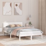 vidaXL Cadru de pat cu cap de pat alb, 120x200 cm, din lemn masiv de pin