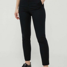 United Colors of Benetton pantaloni femei, culoarea negru, drept, high waist