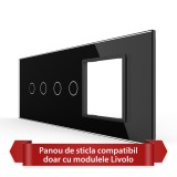 Cumpara ieftin Panou din Sticla Livolo pentru Intrerupator Dublu + Dublu cu Priza, 6/7M, Negru
