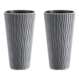Set 2 ghivece de flori, Sandy Slim, rotunde, inalte, 29.7x53.1 cm, gri, Prosperplast GartenVIP DiyLine