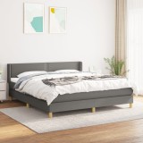 vidaXL Pat box spring cu saltea, gri &icirc;nchis, 180x200 cm, textil