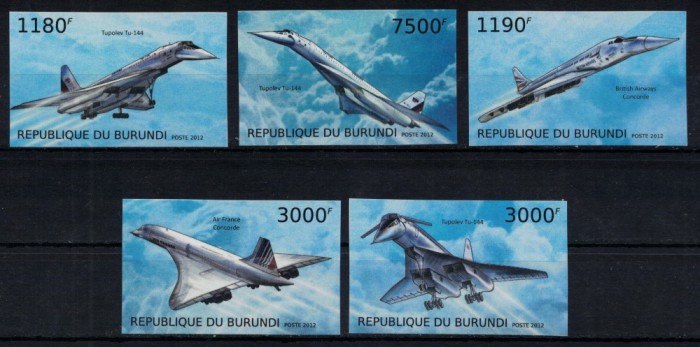 BURUNDI 2012 - Avioane civile supersonice / serie completa MNH