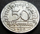 Moneda istorica 50 PFENNIG - IMPERIUL GERMAN, anul 1922 * cod 4190 - litera D