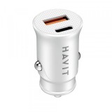 Incarcator Auto HAVIT CC2022, 20W, 3A, 1 x USB-A - 1 x USB-C, Alb