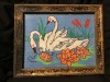 Arta / design / vintage - Tablou goblen / cusatura lebede in rama de lemn !