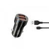 Incarcator Auto Cu Cablu USB-C XO Design CC48, 12W, 2.4A, 2 x USB-A, Gri