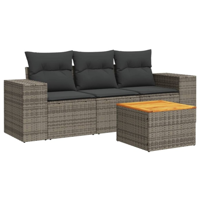 Set canapea de gradina cu perne, 4 piese, gri, poliratan