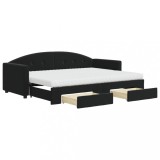 Cumpara ieftin Pat de zi cu extensie si sertare, negru, 80x200 cm, catifea