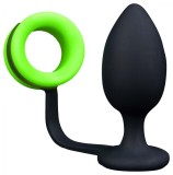 Dop Anal cu Inel Penis Glow in the Dark, 9.8 cm, Verde Neon/Negru