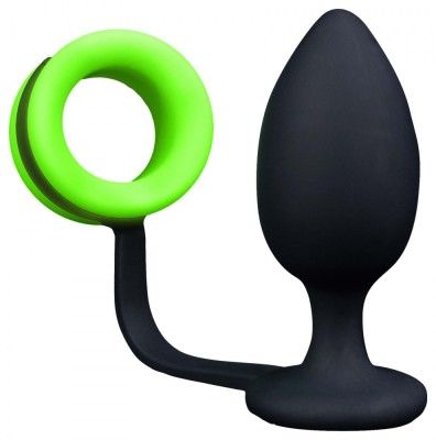 Dop Anal cu Inel Penis Glow in the Dark, 9.8 cm, Verde Neon/Negru foto