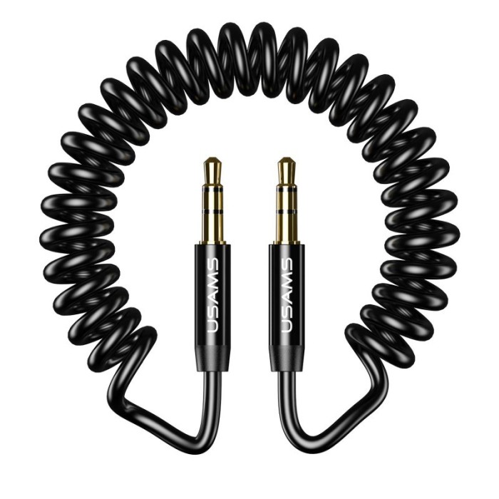 Cablu auxiliar USAMS, jack to jack, model spiralat, lungime 1.2 metri, negru