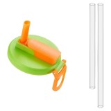 Cumpara ieftin Capac reutilizabil anti-varsare pentru doze cu pai pliabil transparent si maner lateral, compatibil universal 5.4 cm, verde