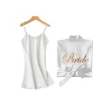 Compleu 2 piese Halat + Rochie Satin Alb Bride