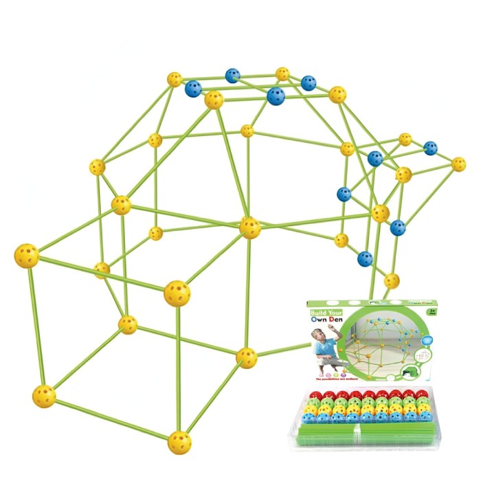 Kit de constructie fort 3d pentru copii, flippy, 560 g, 36 sfere, 51 tije, panza verde impermeabil, 3 ani, educativ, multicolor