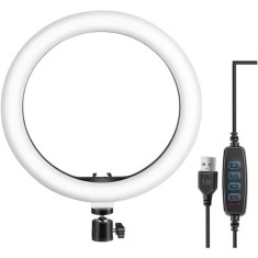 Lampa Circulara RingLight, din ABS, 120 LED-uri, 3 Culori de Lumina, 3 Trepte de Intensitate, Rotire 360, 26 cm Diametru, Negru