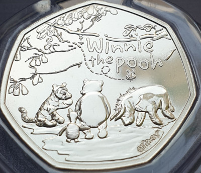 50 pence 2022 Marea Britanie, Winnie The Pooh &amp;amp; Friends, Brilliant unc, Coincard foto