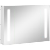 Kleankin Dulap de Baie LED cu Oglindă, 3 Uși și Rafturi Reglabile, Organizator de Depozitare Reglabil, 90x15x65 cm, Alb | Aosom Romania