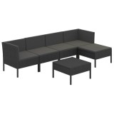 Cumpara ieftin Set mobilier de gradina cu perne, 6 piese, negru, poliratan