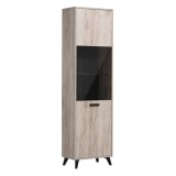 Vitrina living Umbria 1K VS, cu usa sticla, stejar gri + negru, 53.5 x 33 x 191.5 cm, 2C