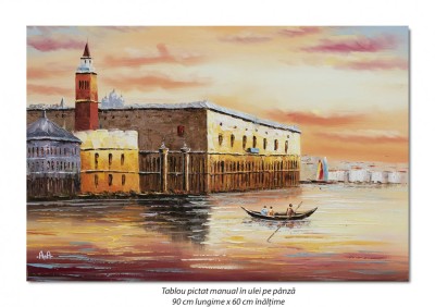 Tablou pictat manual, La Venetia (2) - 90x60cm ulei in cutit efect 3D, Superb! foto