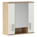 Cumpara ieftin Dulap suspendat cu oglinda mdf natur stejar sonoma alb Lessy 68.7x26x72 cm