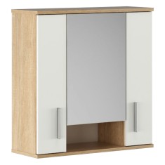 Dulap suspendat cu oglinda mdf natur stejar sonoma alb Lessy 68.7x26x72 cm