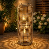 Lampion solar exterior decorativ din metal, 62 cm, LED ambiental, maro
