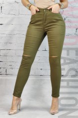 CL699RR-120 Blugi skinny cu talie inalta si taieturi la nivelul genunchilor