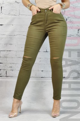 CL699RR-120 Blugi skinny cu talie inalta si taieturi la nivelul genunchilor foto