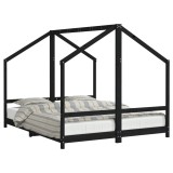 Cadru de pat pentru copii negru 2x(80x200) cm lemn masiv de pin