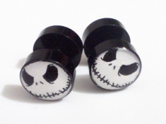 Cercei baieti fete BARBELL - model JACK SKELLINGTON - 8mm - culoare negru foto