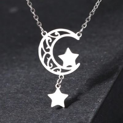 Lantisor Inox Argintiu Retro Moon Star - N4575B foto