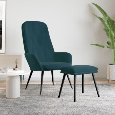 Scaun de relaxare cu taburet, albastru, catifea foto