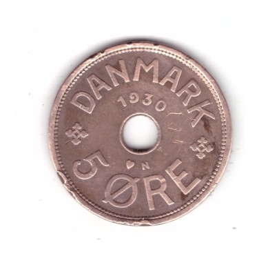 Moneda Danemarca 5 ore 1930, stare buna, cu lovituri pe cant, curata foto