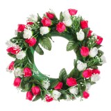 Coronita decorativa artificiala cu trandafir alb-rosu,plastic, 27 cm
