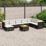 Cumpara ieftin Set mobilier de grădină cu perne, 9 piese, negru, poliratan