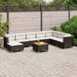 VidaXL Set mobilier de grădină cu perne, 9 piese, negru, poliratan