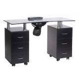 Masa de manichiura, 6 sertare, colector praf, perna ergonomica, blat sticla, negru