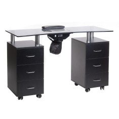 Masa de manichiura, 6 sertare, colector praf, perna ergonomica, blat sticla, negru