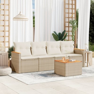 vidaXL Set canapele de grădină cu perne, 5 piese, bej, poliratan 3258180 foto