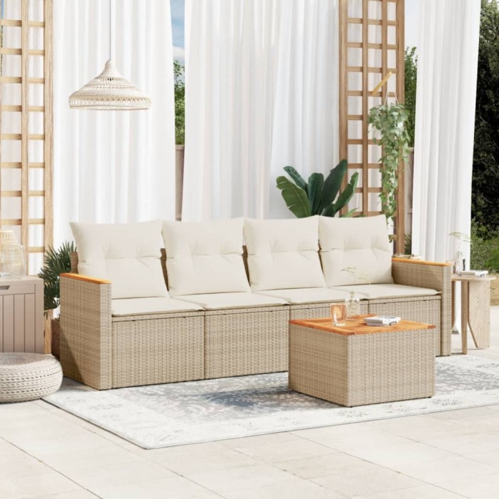 vidaXL Set canapele de grădină cu perne, 5 piese, bej, poliratan 3258180