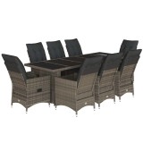 Cumpara ieftin Set bistro de gradina cu perne, 9 piese, gri, poliratan