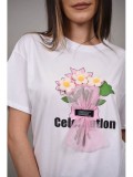 Cumpara ieftin Tricou Dama Bumbac Flowers Celebration Zephyr Alb M/L, L/XL. Tricou Elegant cu Flori, Alb, Roz, Negru