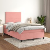 Cumpara ieftin Pat box spring cu saltea, roz, 120x200 cm, catifea
