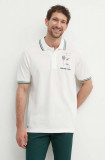 Lacoste polo de bumbac culoarea bej, cu imprimeu